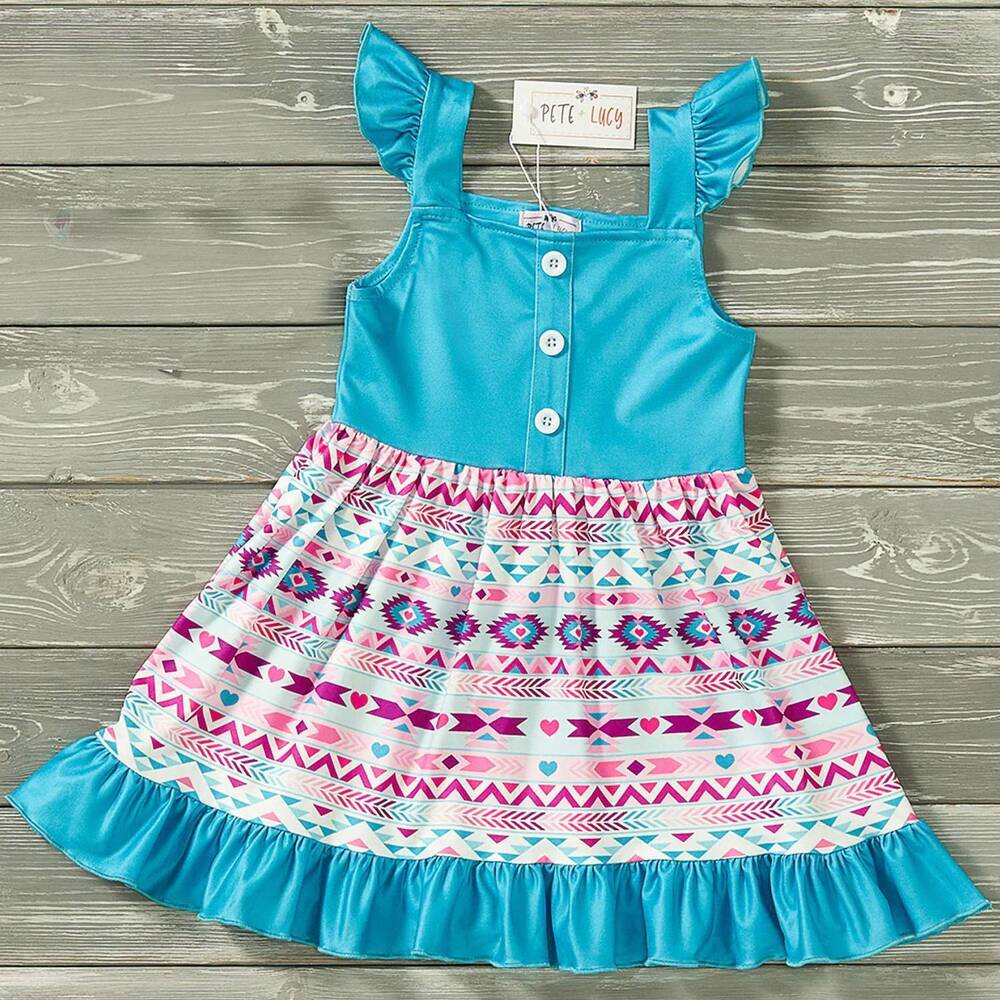 NEW PETE + LUCY girls summer aztec dress in turquoise
